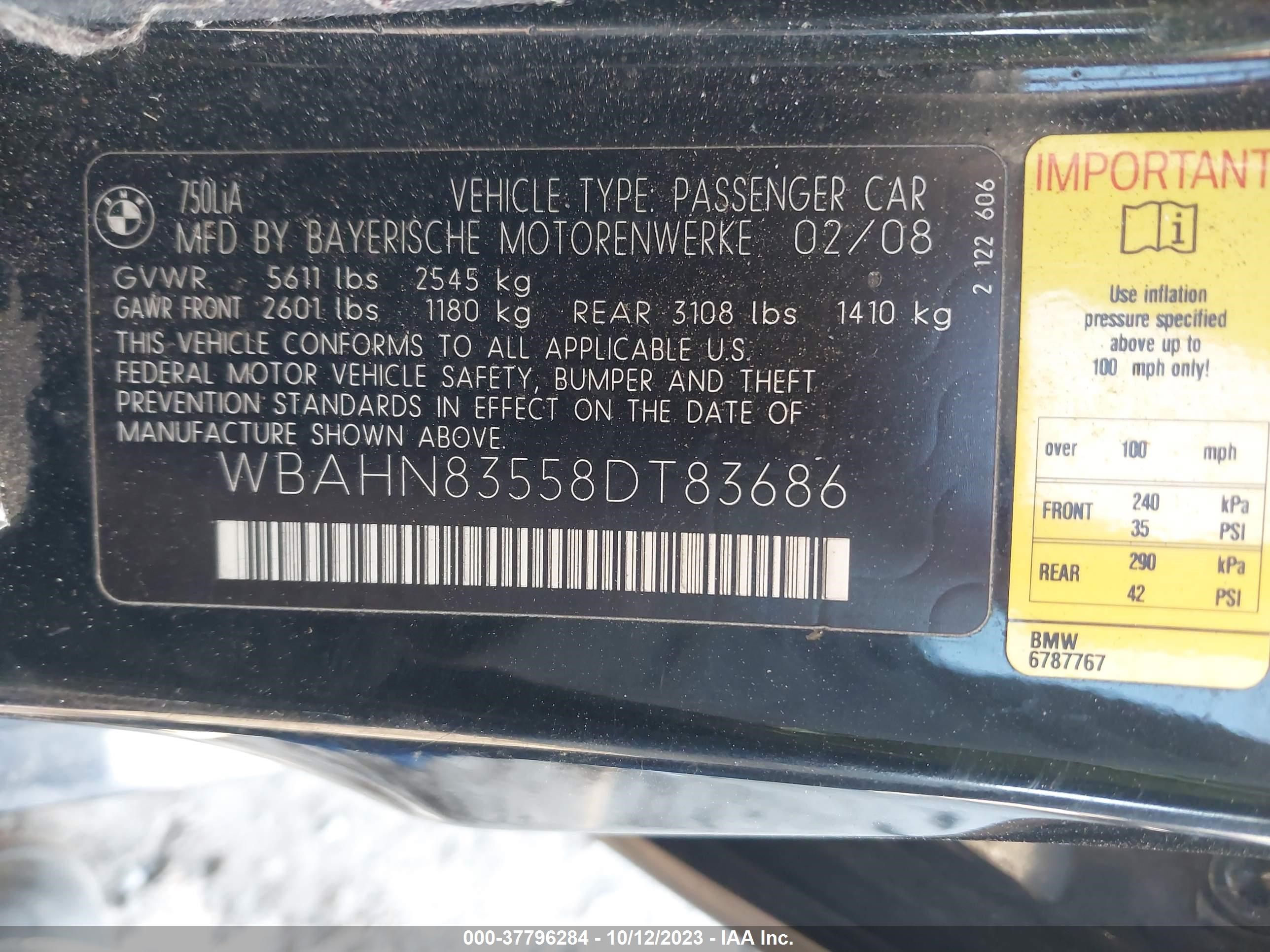 Photo 8 VIN: WBAHN83558DT83686 - BMW 7ER 