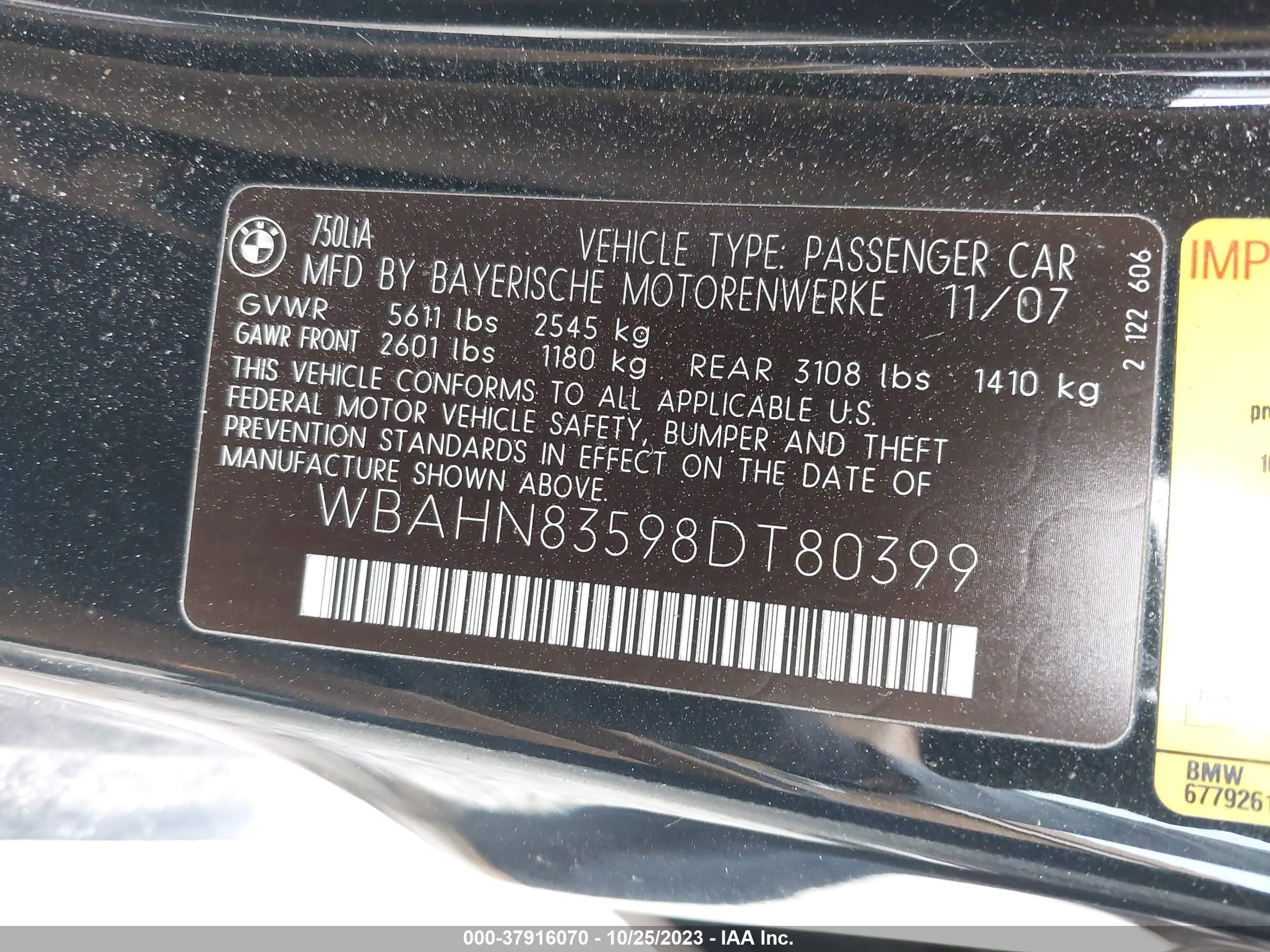 Photo 8 VIN: WBAHN83598DT80399 - BMW 7ER 