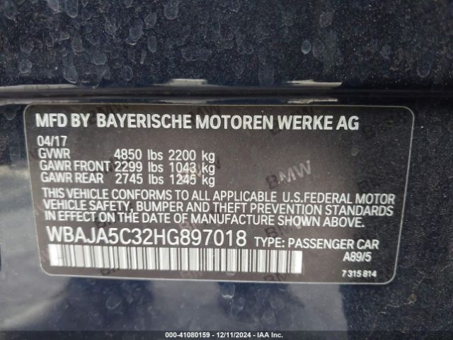 Photo 8 VIN: WBAJA5C32HG897018 - BMW 530I 