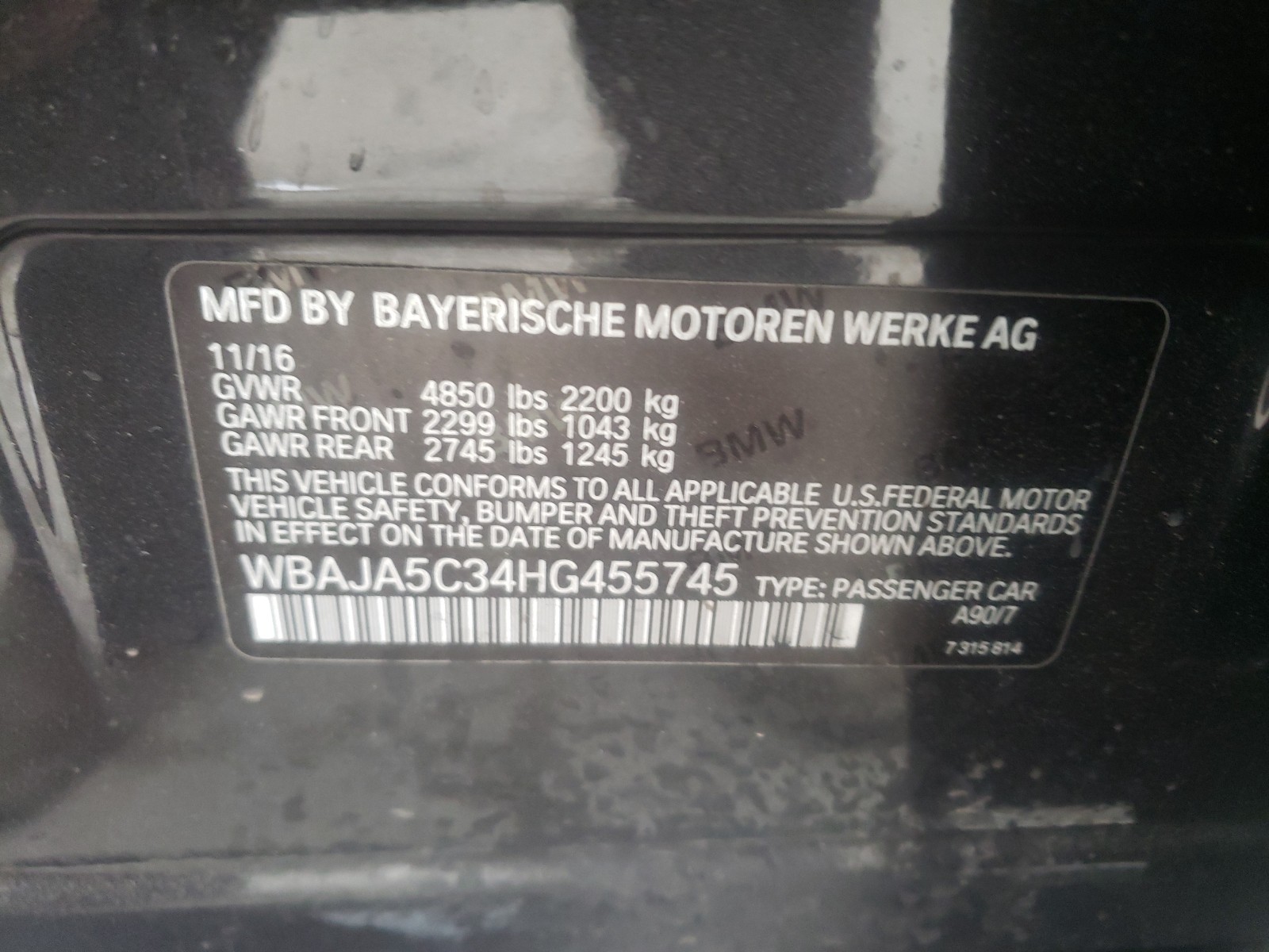 Photo 9 VIN: WBAJA5C34HG455745 - BMW 530I 