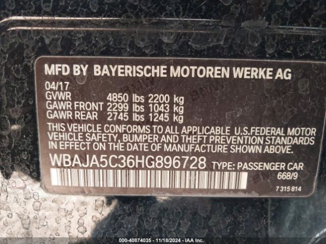 Photo 8 VIN: WBAJA5C36HG896728 - BMW 530I 