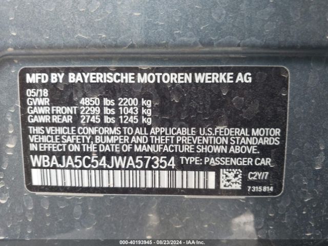 Photo 8 VIN: WBAJA5C54JWA57354 - BMW 530I 