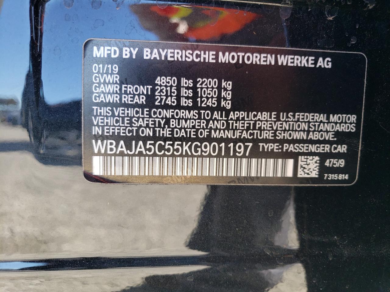 Photo 11 VIN: WBAJA5C55KG901197 - BMW 5ER 