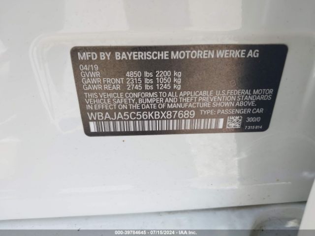 Photo 8 VIN: WBAJA5C56KBX87689 - BMW 530I 