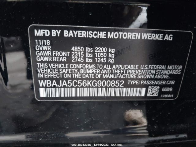 Photo 8 VIN: WBAJA5C56KG900852 - BMW 530I 