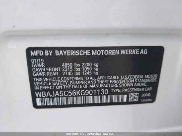 Photo 8 VIN: WBAJA5C56KG901130 - BMW 530I 