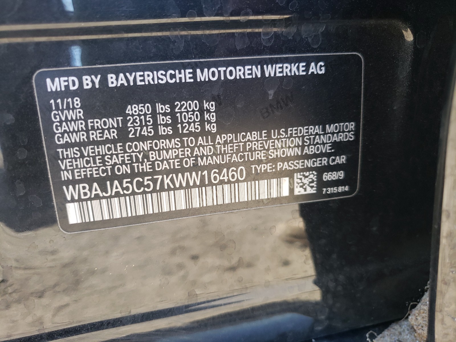 Photo 9 VIN: WBAJA5C57KWW16460 - BMW 530 I 