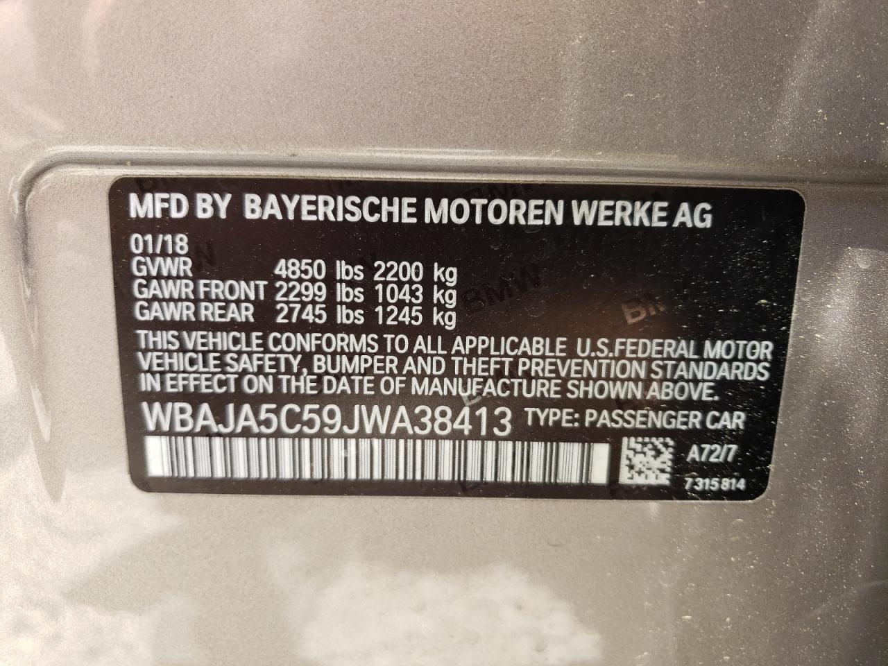 Photo 11 VIN: WBAJA5C59JWA38413 - BMW 5ER 