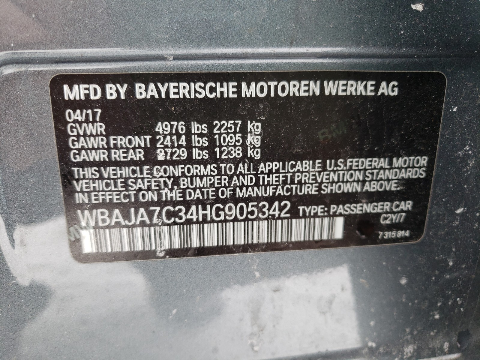 Photo 9 VIN: WBAJA7C34HG905342 - BMW 530 XI 