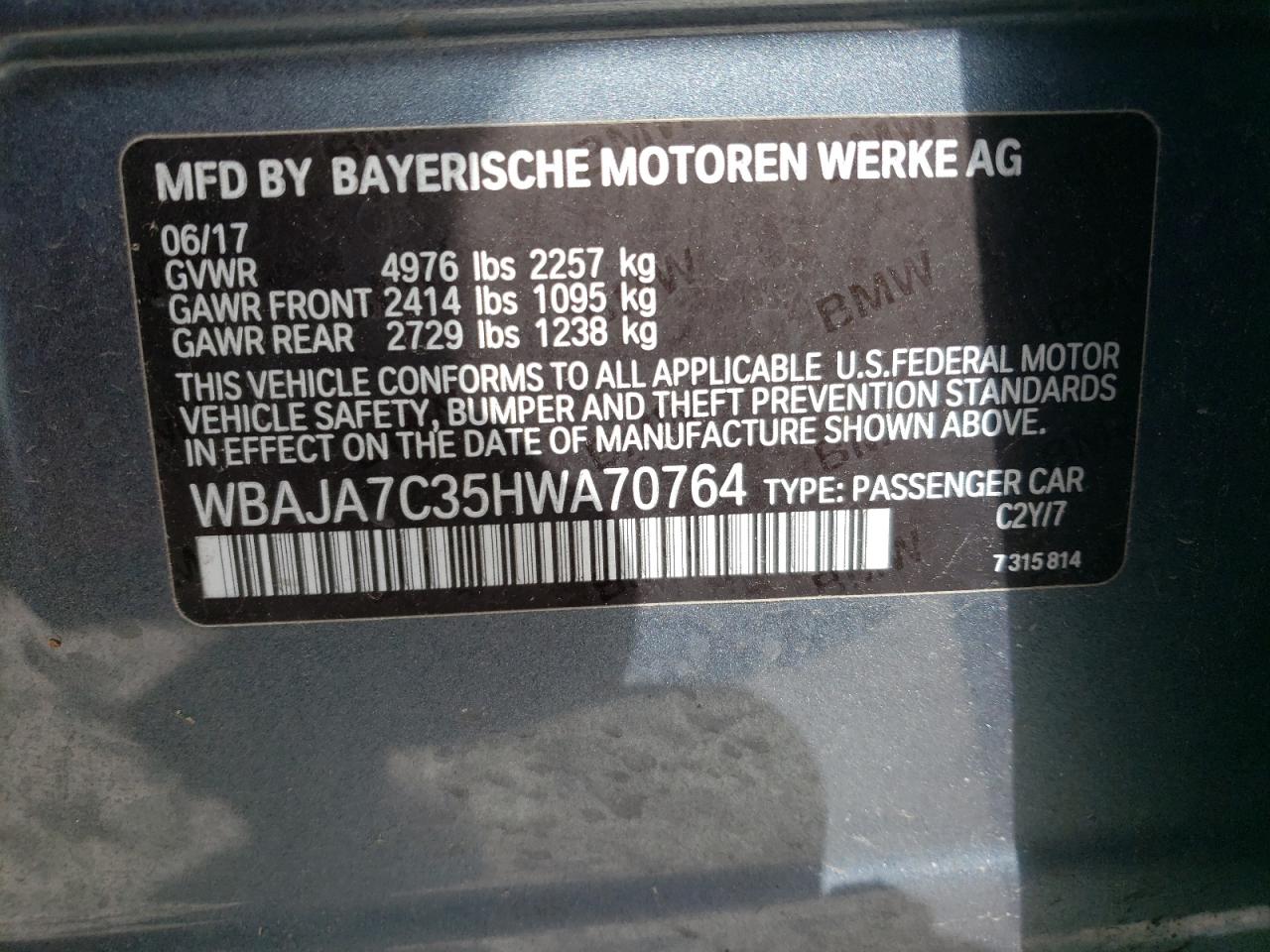 Photo 11 VIN: WBAJA7C35HWA70764 - BMW 5ER 