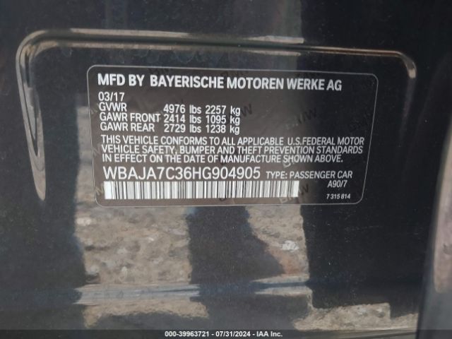 Photo 8 VIN: WBAJA7C36HG904905 - BMW 530I 