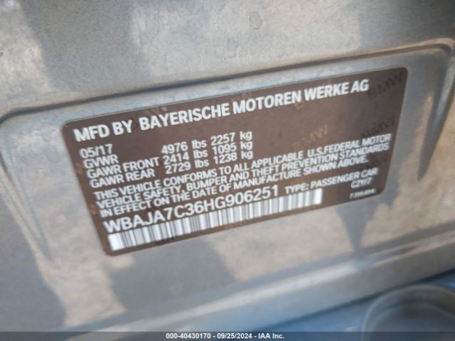 Photo 8 VIN: WBAJA7C36HG906251 - BMW 530I 