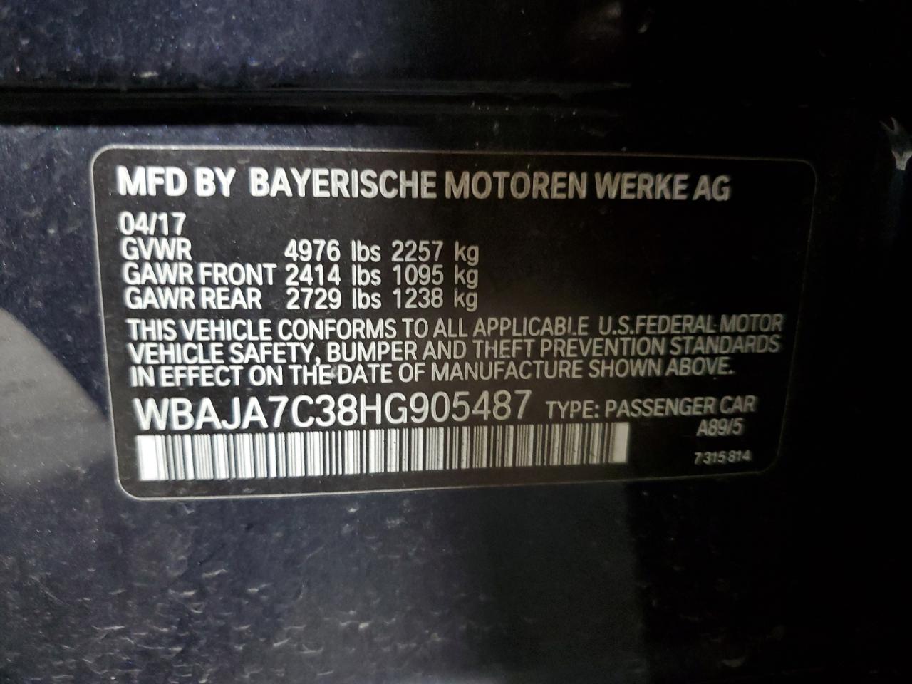 Photo 11 VIN: WBAJA7C38HG905487 - BMW 5ER 