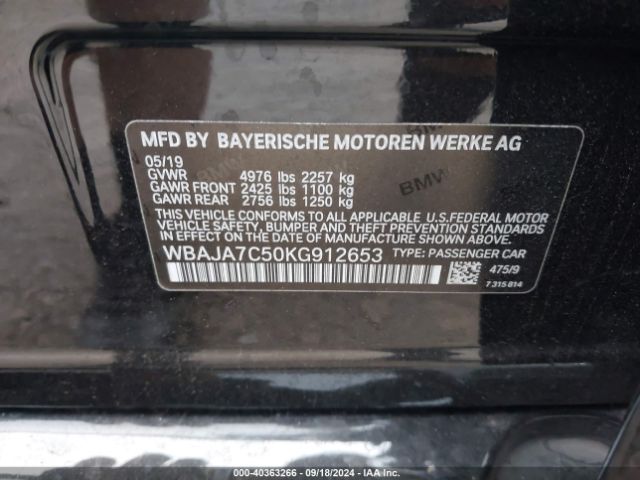 Photo 8 VIN: WBAJA7C50KG912653 - BMW 530I 