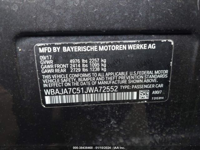 Photo 8 VIN: WBAJA7C51JWA72552 - BMW 530I 