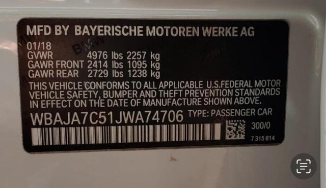 Photo 9 VIN: WBAJA7C51JWA74706 - BMW 5 SERIES 