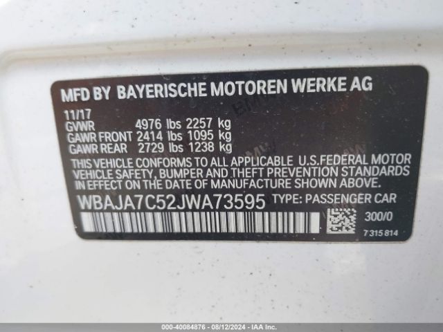 Photo 8 VIN: WBAJA7C52JWA73595 - BMW 530I 