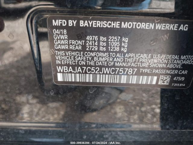 Photo 8 VIN: WBAJA7C52JWC75787 - BMW 530I 