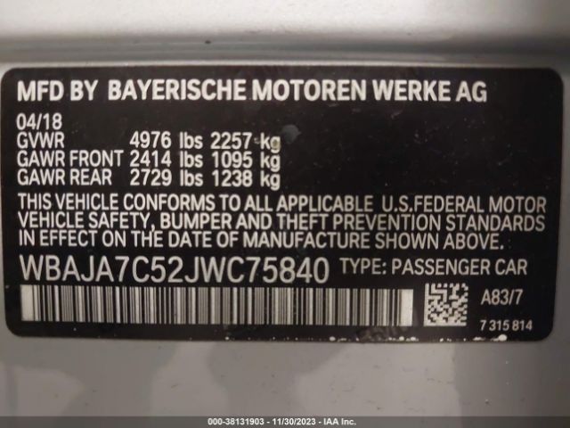 Photo 8 VIN: WBAJA7C52JWC75840 - BMW 5 SERIES 