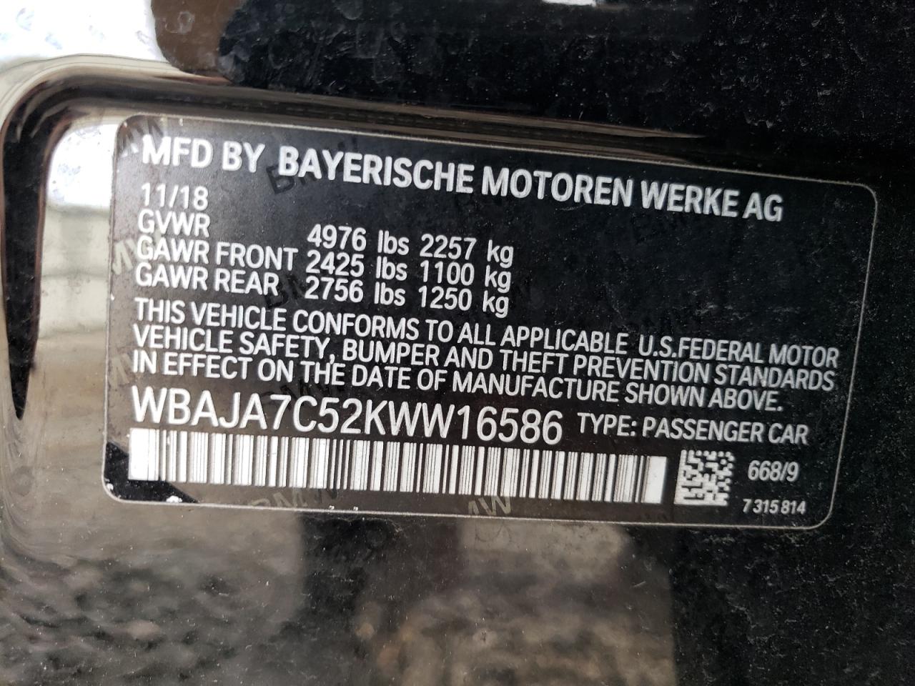 Photo 11 VIN: WBAJA7C52KWW16586 - BMW 5ER 