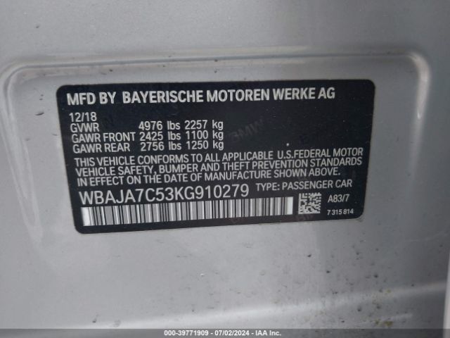 Photo 8 VIN: WBAJA7C53KG910279 - BMW 530I 