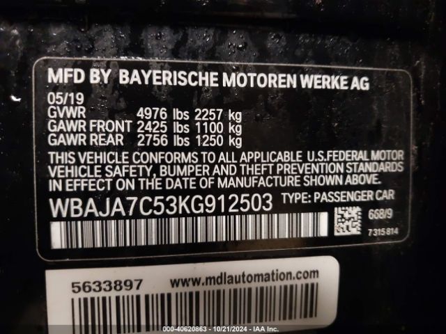 Photo 8 VIN: WBAJA7C53KG912503 - BMW 530I 