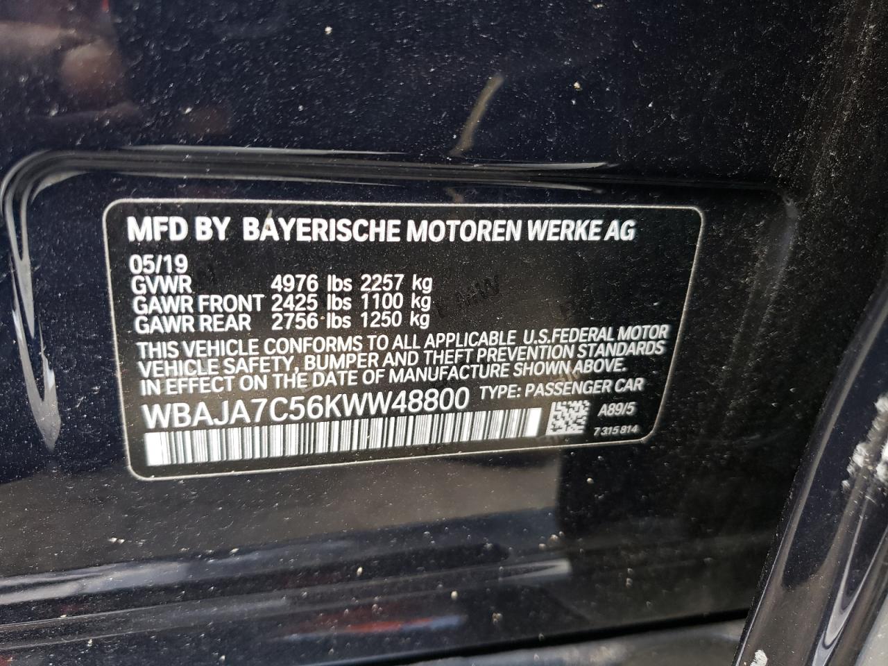 Photo 11 VIN: WBAJA7C56KWW48800 - BMW 5ER 