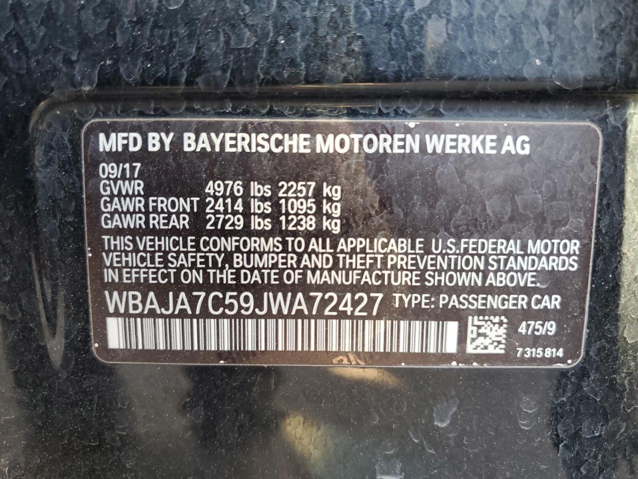 Photo 11 VIN: WBAJA7C59JWA72427 - BMW 5ER 