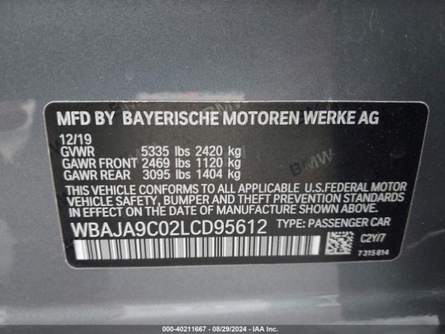 Photo 8 VIN: WBAJA9C02LCD95612 - BMW 530E 