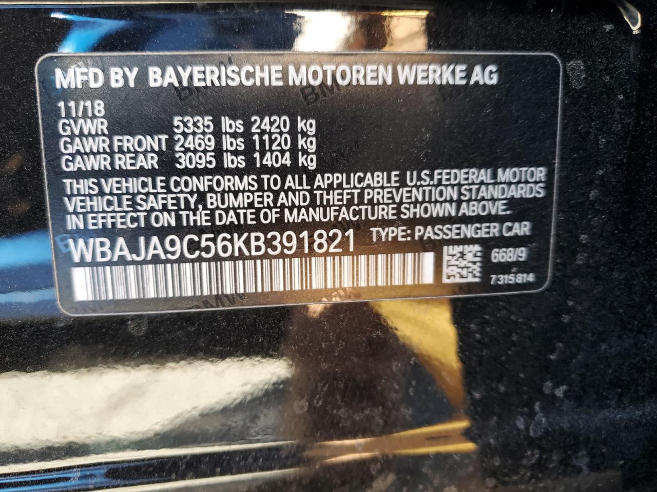 Photo 11 VIN: WBAJA9C56KB391821 - BMW 5ER 