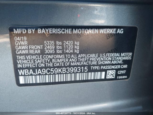 Photo 8 VIN: WBAJA9C59KB399315 - BMW 530E 