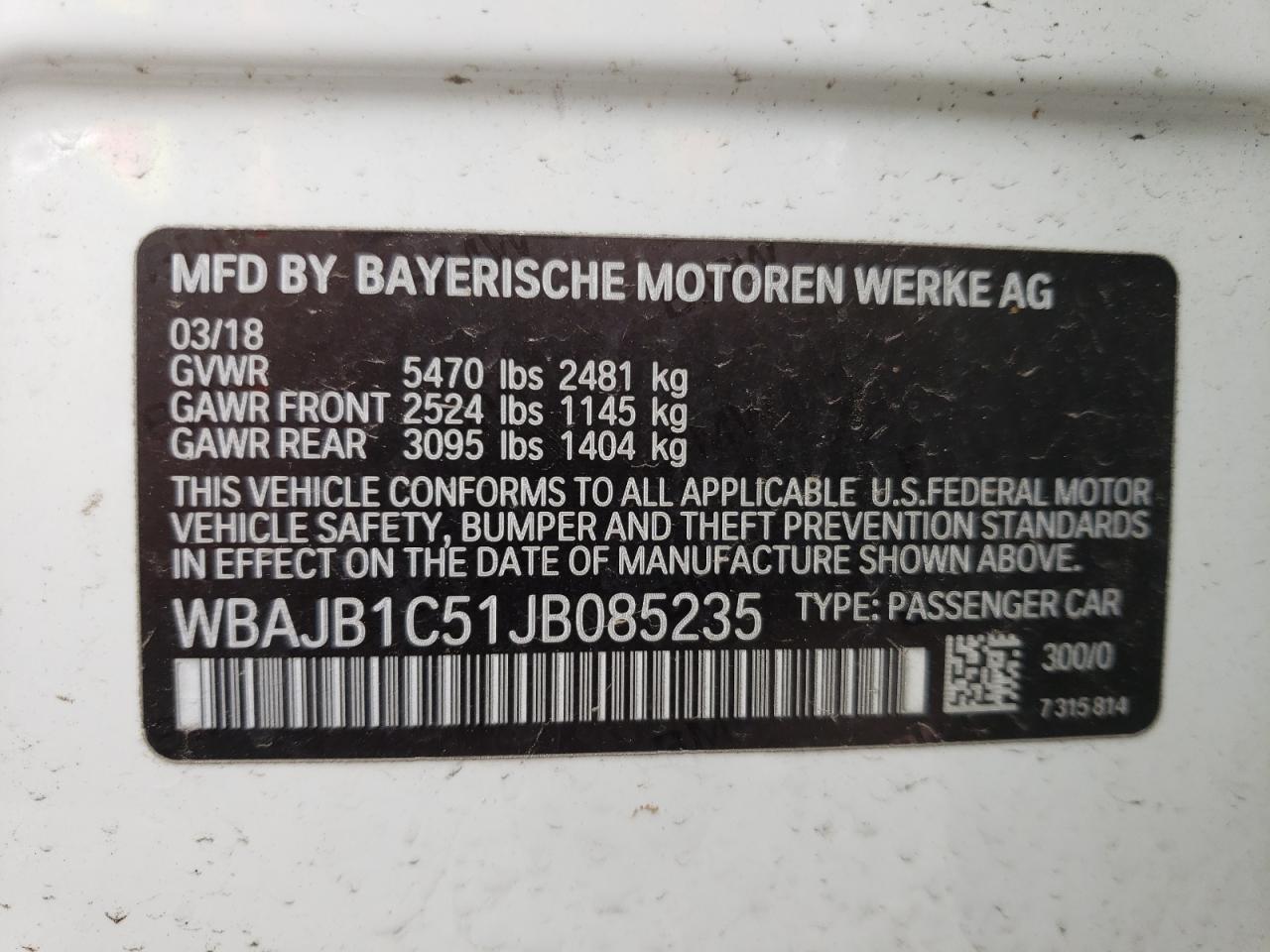 Photo 11 VIN: WBAJB1C51JB085235 - BMW 5ER 