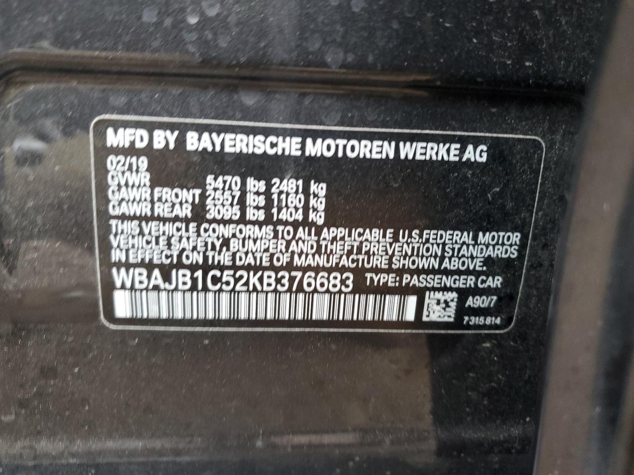 Photo 11 VIN: WBAJB1C52KB376683 - BMW 5ER 