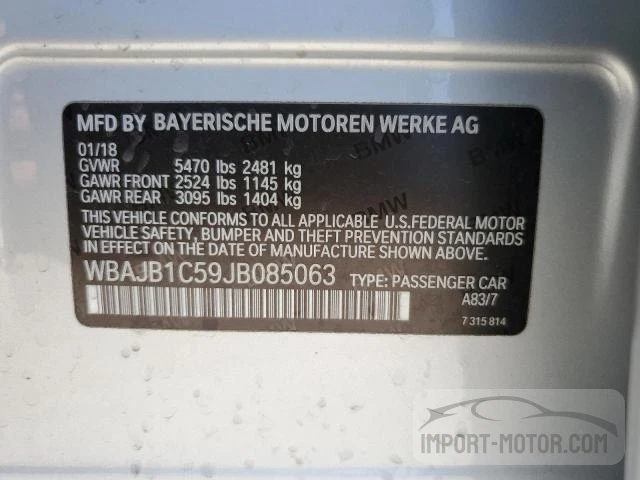 Photo 11 VIN: WBAJB1C59JB085063 - BMW 5ER 