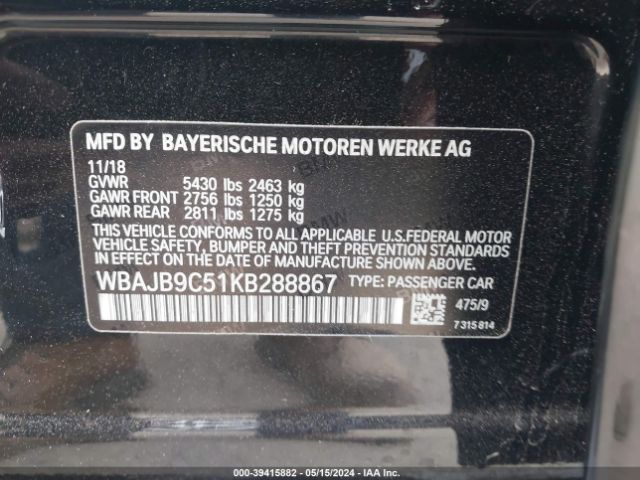 Photo 8 VIN: WBAJB9C51KB288867 - BMW M550I 