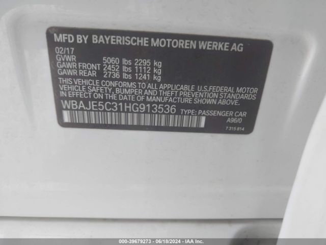 Photo 8 VIN: WBAJE5C31HG913536 - BMW 540I 