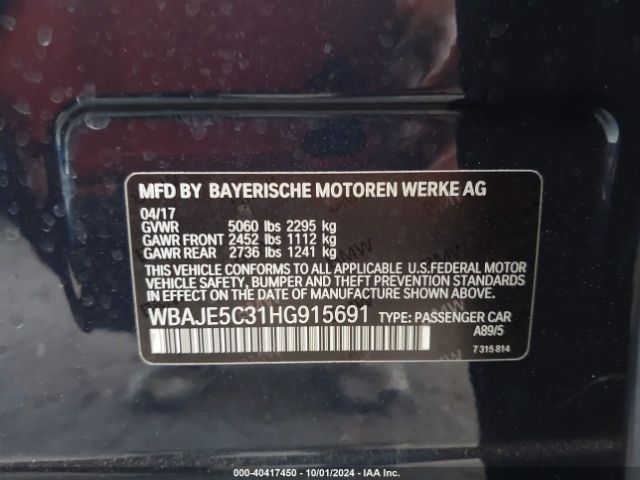 Photo 8 VIN: WBAJE5C31HG915691 - BMW 540I 