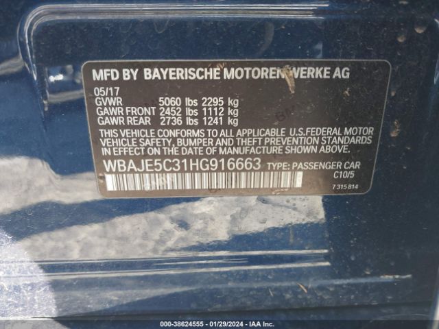 Photo 8 VIN: WBAJE5C31HG916663 - BMW 540I 