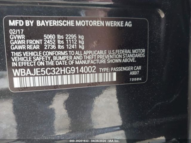 Photo 8 VIN: WBAJE5C32HG914002 - BMW 540I 