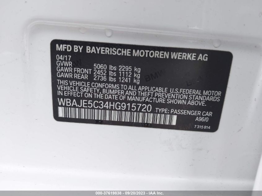 Photo 8 VIN: WBAJE5C34HG915720 - BMW 540I 