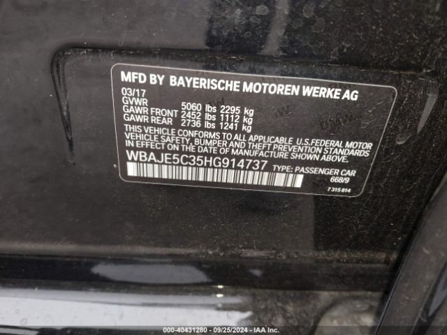 Photo 8 VIN: WBAJE5C35HG914737 - BMW 540I 