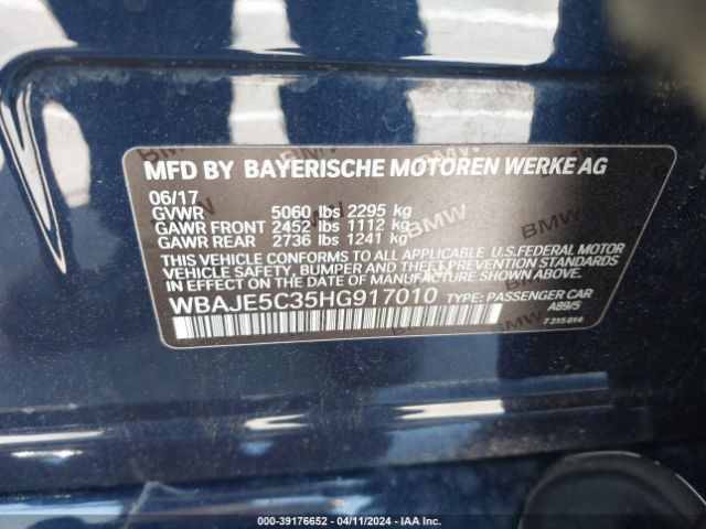 Photo 8 VIN: WBAJE5C35HG917010 - BMW 540I 