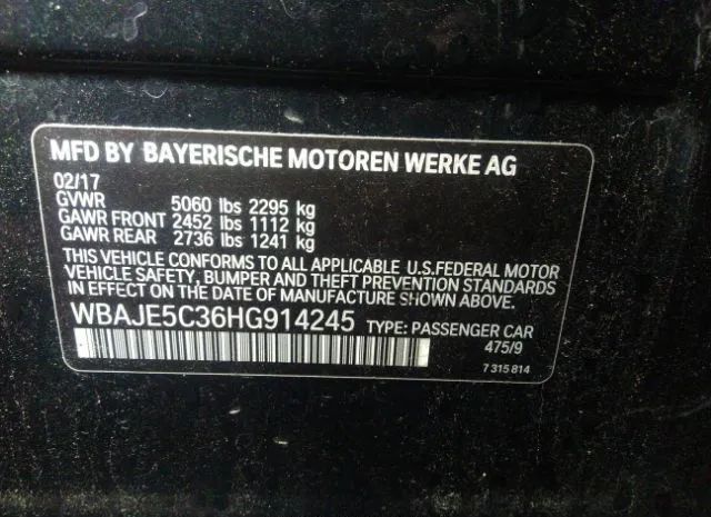 Photo 8 VIN: WBAJE5C36HG914245 - BMW 5 SERIES 