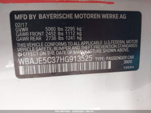 Photo 8 VIN: WBAJE5C37HG913525 - BMW 540I 