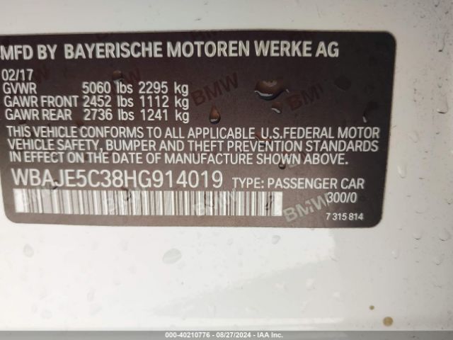 Photo 8 VIN: WBAJE5C38HG914019 - BMW 540I 