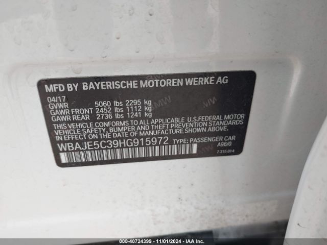 Photo 8 VIN: WBAJE5C39HG915972 - BMW 540I 