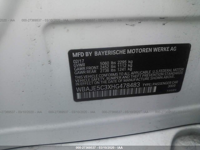 Photo 8 VIN: WBAJE5C3XHG478483 - BMW 540I 