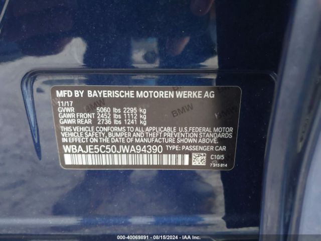 Photo 8 VIN: WBAJE5C50JWA94390 - BMW 540I 