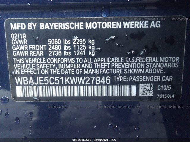 Photo 8 VIN: WBAJE5C51KWW27846 - BMW 5 