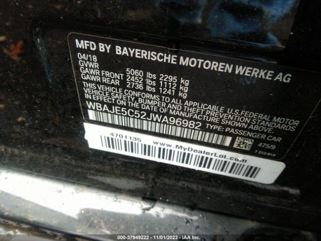 Photo 8 VIN: WBAJE5C52JWA96982 - BMW 540 